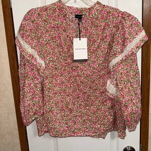 Who What Wear Pink and Green Floral Blouse